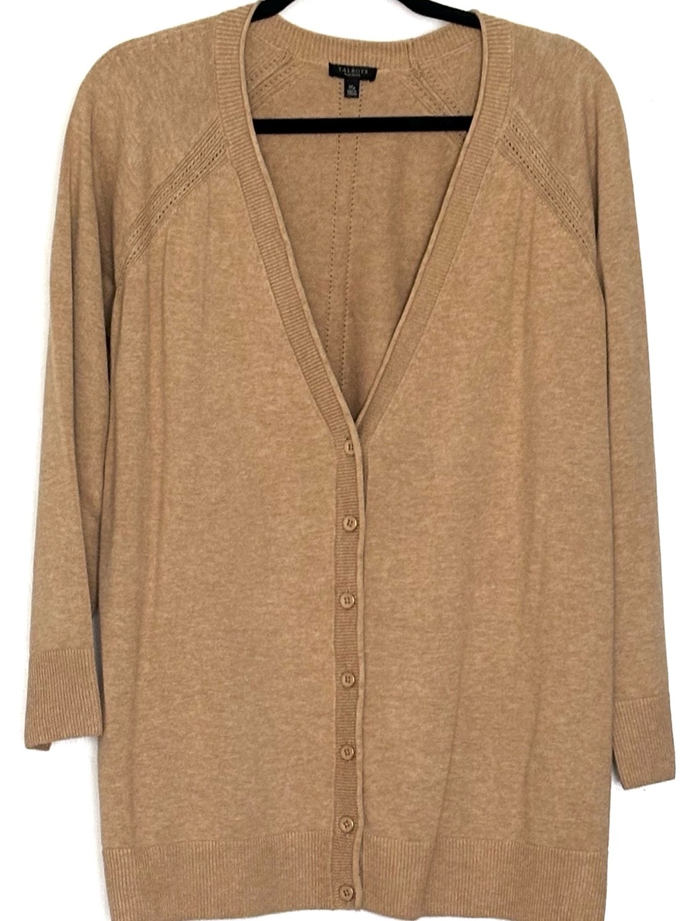 Talbots Girlfriend Pointelle Cardigan Camel Size 1XP - Picture 2 of 5